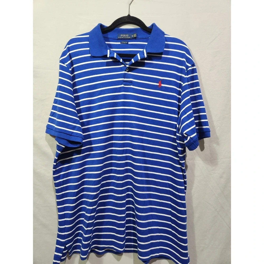 Polo Ralph Lauren Classic Fit Soft Touch Striped Polo Shirt Blue/white Sz XL